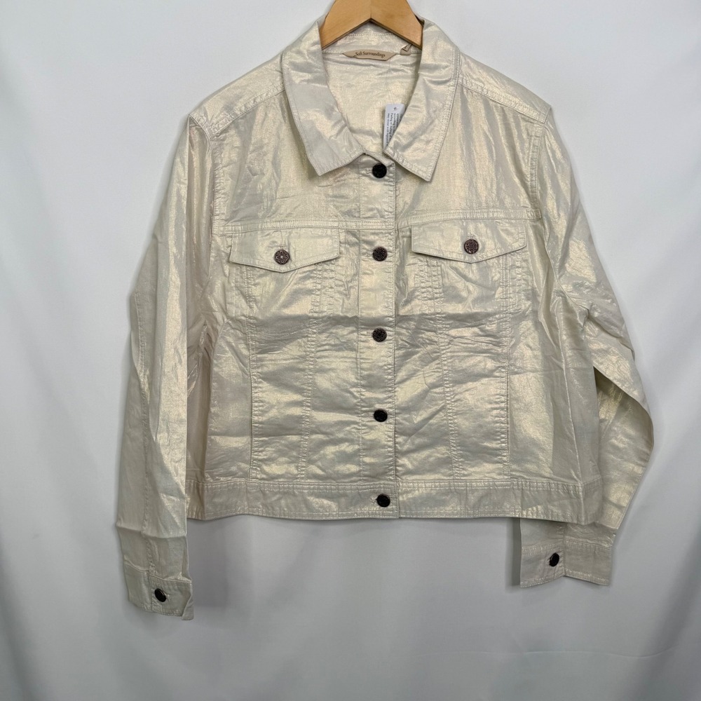 Soft Surroundings Soft Glow Foil Button Front Jacket Champagne Metallic 1X 2HG08 - Picture 4 of 9